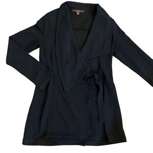 FEVER Navy Blue Textured Knit Wide Collar Tie‎ Waist Jacket Size XL